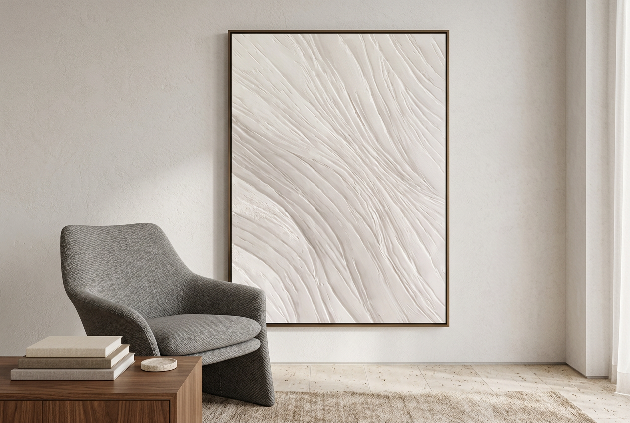 CONFRONTATION in a dark bronze frame in an elegant reading corner